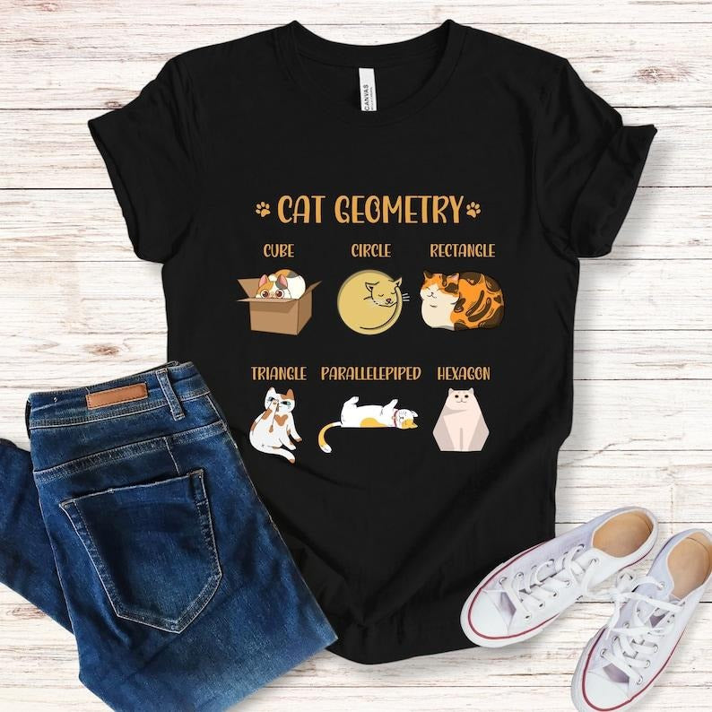 Cat Geometry Shirt Gift for Math Teacher Cat Mom, Teacher Appreciation Gift, Cat Lover Mathematician Shirt, Cat Math...