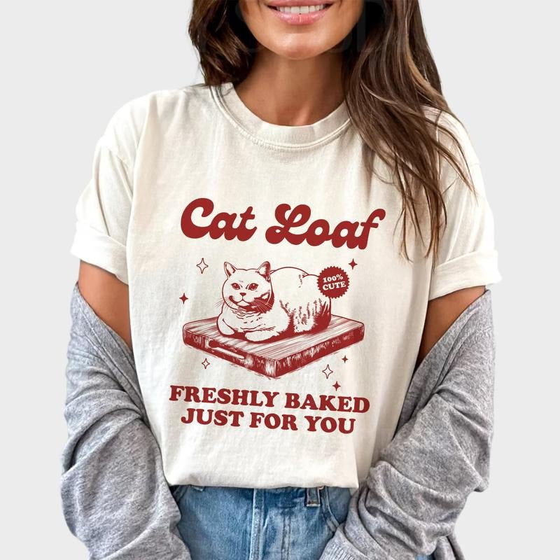 Cat Loaf Shirt Cute Cat Cat Lover Funny Cat Comfy Retro Cat Tops Tops Womenswear Cotton Fabric Relaxed Chic T-Shirts, Hoodie, Sweatshirt