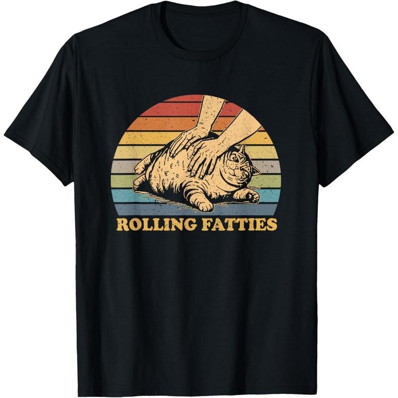 Cat Rolling Fatties Funny Unisex-Adults and Kids Black Polyester Cartoon Animal Cat T-Shirt made in USA Hoodie, Sweatshirt
