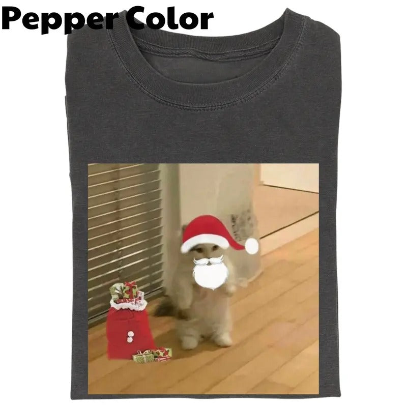 Cat Santa Cute Cute Cat Meme Vintage Funny Cat Expression Cat Lovers Cute Kitty Meme Retro Top Fun Pet Humor Menswear Underwear T-Shirts, Hoodie, Sweatshirt