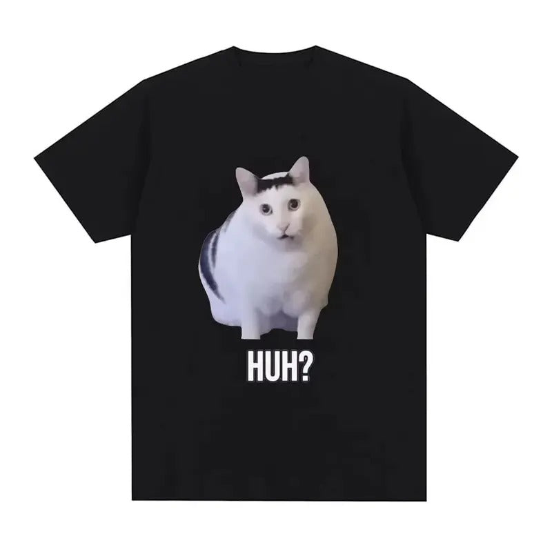 Cat Saying Huh? Funny Meme Vintage Graphic T-shirt Men Women 100% Cotton Breathable Short Sleeve Oversized T Shirts...