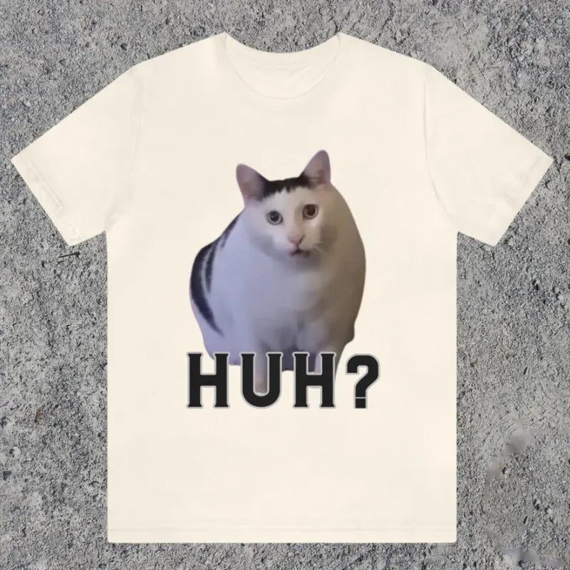 Cat Saying Huh? Unisex Jersey Short Sleeve Tee, Meme Shirt, Trending Top, Viral Shirt, Funny Gift Ideas, Memes Hoodie,...