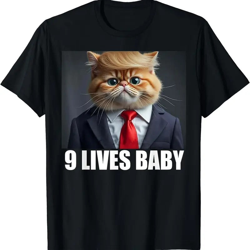 Cat Trump 9 Lives Baby T-Shirt | Unisex Cotton Tee Gift | Full Size Hoodie, Sweatshirt | HypeCrazeTee.com