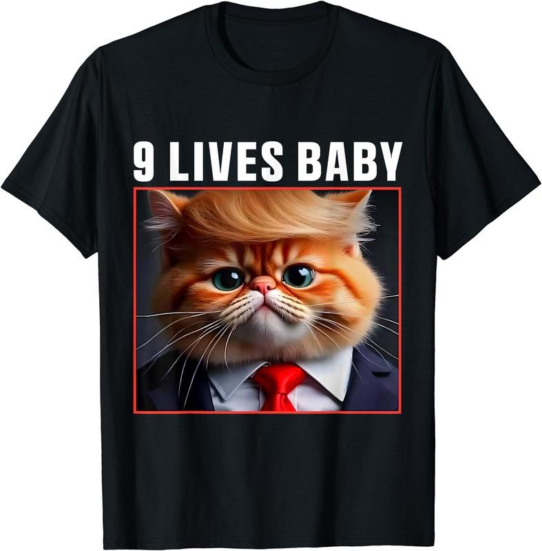 Cat Trump 9 Lives Baby T-Shirt | Unisex Cotton Tee, Short Sleeve, Size S-5XL Hoodie, Sweatshirt | HypeCrazeTee.com