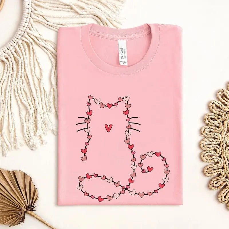 Cat Valentine Heart Tshirt Sweatshirt, Cat Lover Shirt, Cat Mom Valentine Shirt, Cute Cat Valentine shirt, Womens...