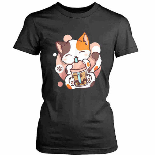 Cat Boba Tea Bubble Tea Anime Womens T-Shirt Tee