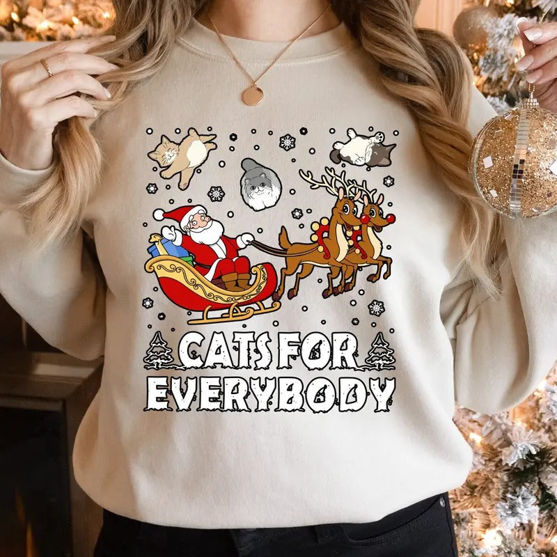 Cats Everybody Shirt Meowy Cat Shirt Xmas Santa Reindeer Cat Mom Xmas T-Shirts, Hoodie, Sweatshirt