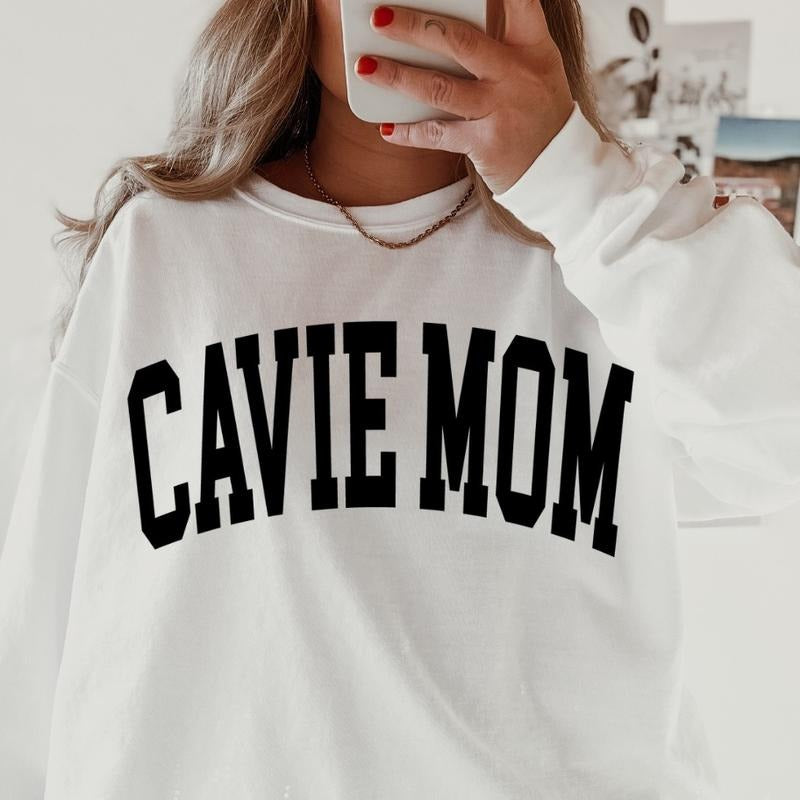 Cavalier King Charles Spaniel Mom Varsity Sweatshirt, Trendy, College Font, Cute, Dog Mama, Crewneck T-Shirts, Hoodie