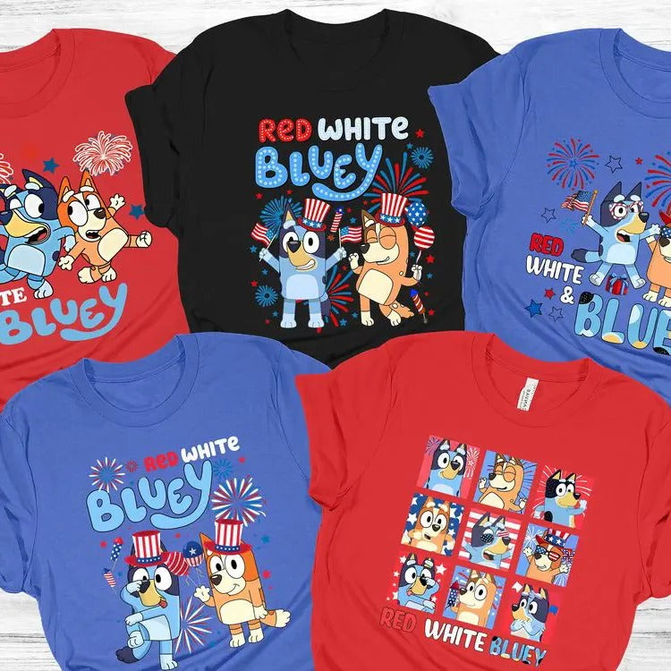 Celebrate Independence Day with Bluey Family Shirts: Red White and Bluey! Perfect 4th of July T-Shirt for a Party in the...