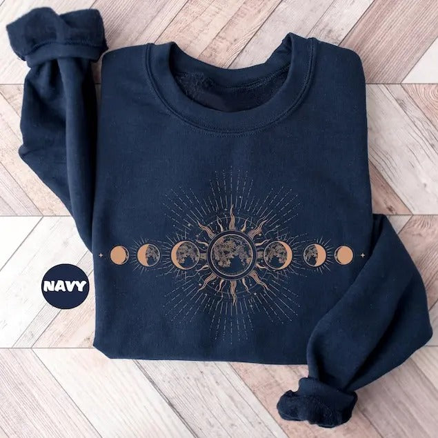 Celestial sweatshirt, moon phase hoodie, boho mystical moon and sun hoodie, boho moon astronomy outfit, spiritual moon...