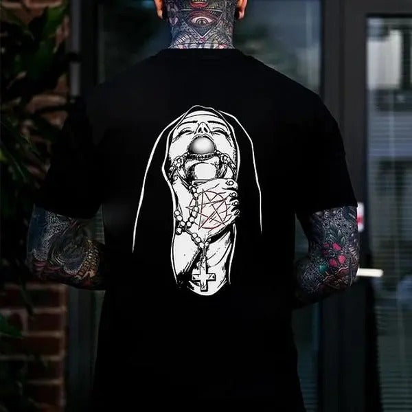 Ch@Ked Up Nun Printed Print Shirt Naughty Clothes Shirt Naughty Clothes Cotton Fabric Menswear Classic T-Shirts, Hoodie, Sweatshirt