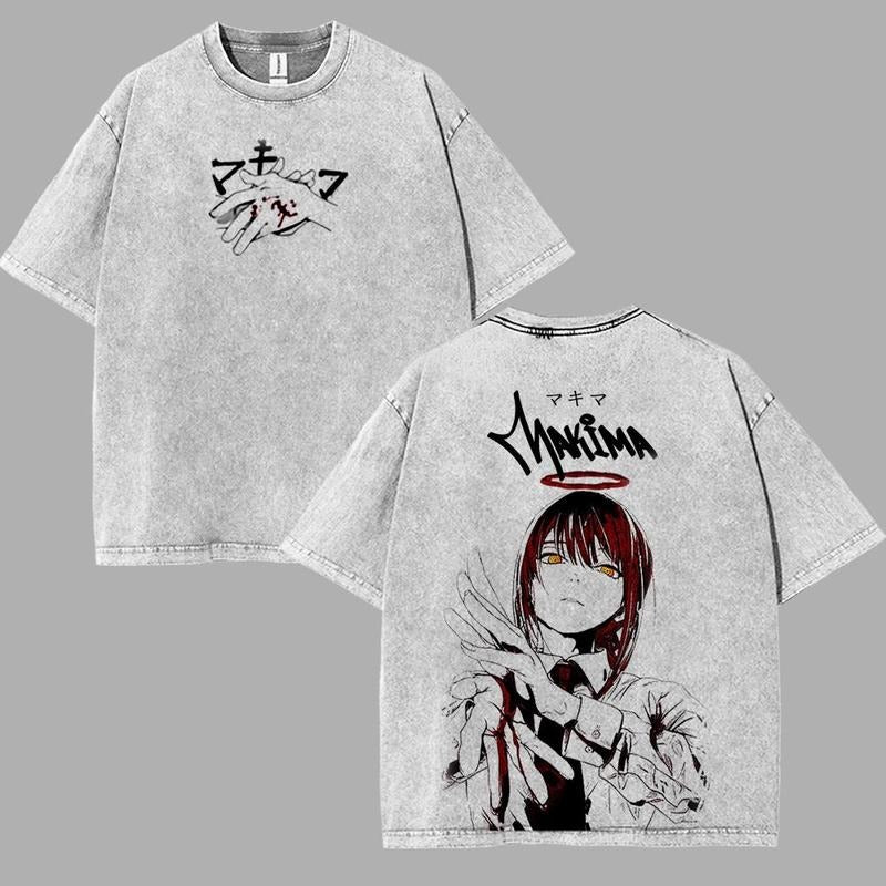 Chainsaw Man Makima Villains Control Devil villains v13 Washed T-shirt Double-Sided Print, Anime Manga Washed Shirt Top...