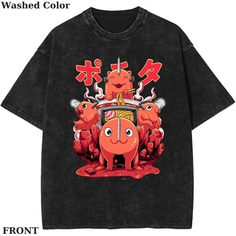 Chainsaw Man Pochita Vintage Graphic Tee, Anime Chainsaw Man Shirt, vintage clothing, Womenswear Cotton Top Streetwear...