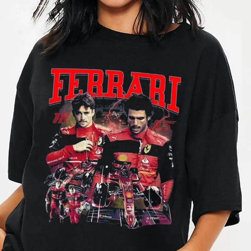 Charles Leclerc Carlos Sainz Ferrari Racing Team Formula1 Championship Shirt Racing Shirt Top Underwear Streetwear Round Neck T-Shirts, Hoodie, Sweatshirt