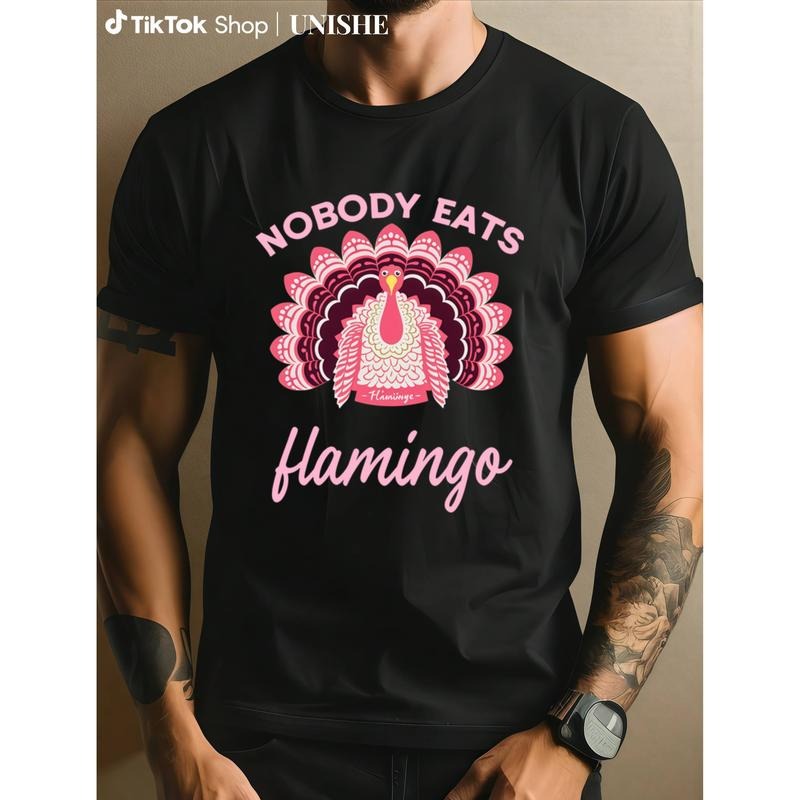 Charming Unisex Black T-Shirt with Turkey and Flamingo for Thanksgiving and Beyond Hoodie, Sweatshirt | HypeCrazeTee.com