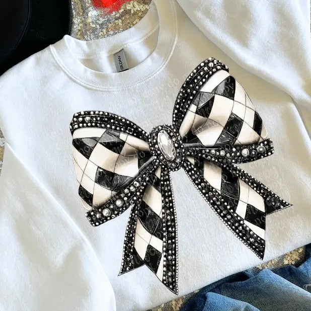 Checker Bow Faux Rhinestone DTF Transfers - THIS IS NOT A SHIRT Hoodie, Sweatshirt | HypeCrazeTee.com