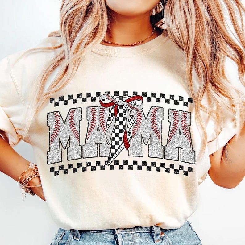 Checkered Baseball Mama Retro Game Day Baseball Bow T-Shirts, Hoodie, Sweatshirt