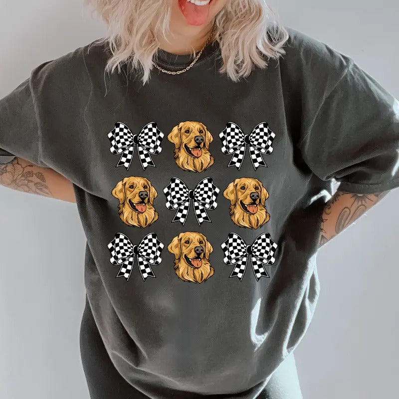 Checkered Bows & Golden Retriever Shirt ~ Unisex Apparel Relaxed Fit Printed In The USA Clothing Womenswear Casual...