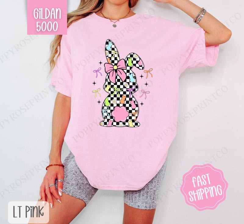 Checkered Bunny Shirt Gildan, Cute Easter Tee, Trendy Bunny Women's Tshirt Plus Sizes, Gift for Her Hoodie, Sweatshirt