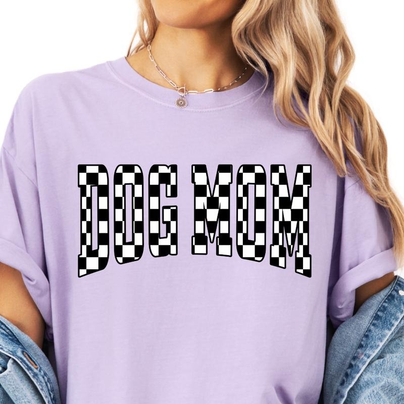 Checkered Dog Mom Shirt ~ Unisex Apparel Relaxed Fit Printed In The USA Clothing Womenswear Casual Comfort Cotton Top...