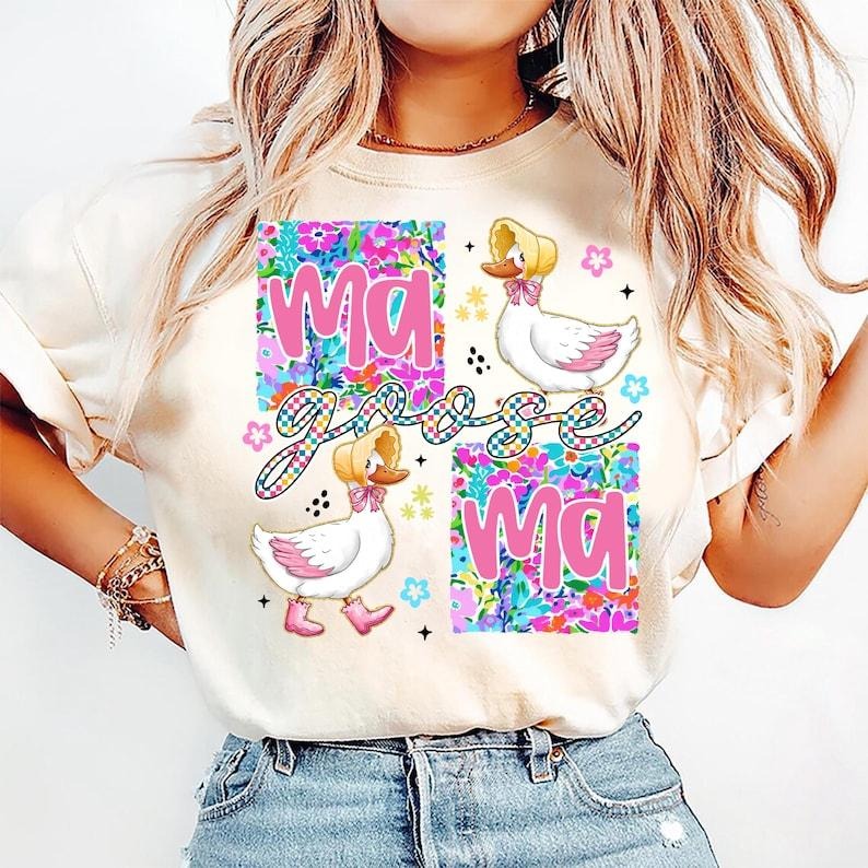 Checkered Goose Coquette with Floral Mama Preppy Trend for Mother's Day T-Shirt Hoodie, Sweatshirt | HypeCrazeTee.com