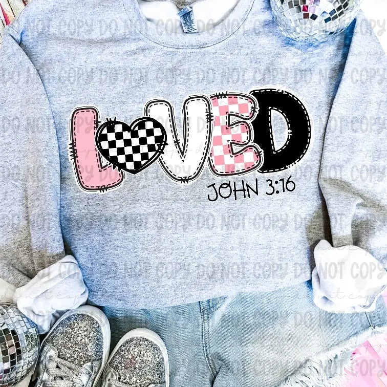 Checkered Loved John 3:16 DTF Transfers - THIS IS NOT A SHIRT Hoodie, Sweatshirt | HypeCrazeTee.com