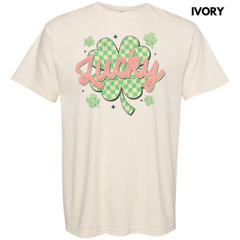 Checkered Lucky Shamrock Comfort Colors T-Shirt Hoodie, Sweatshirt | HypeCrazeTee.com