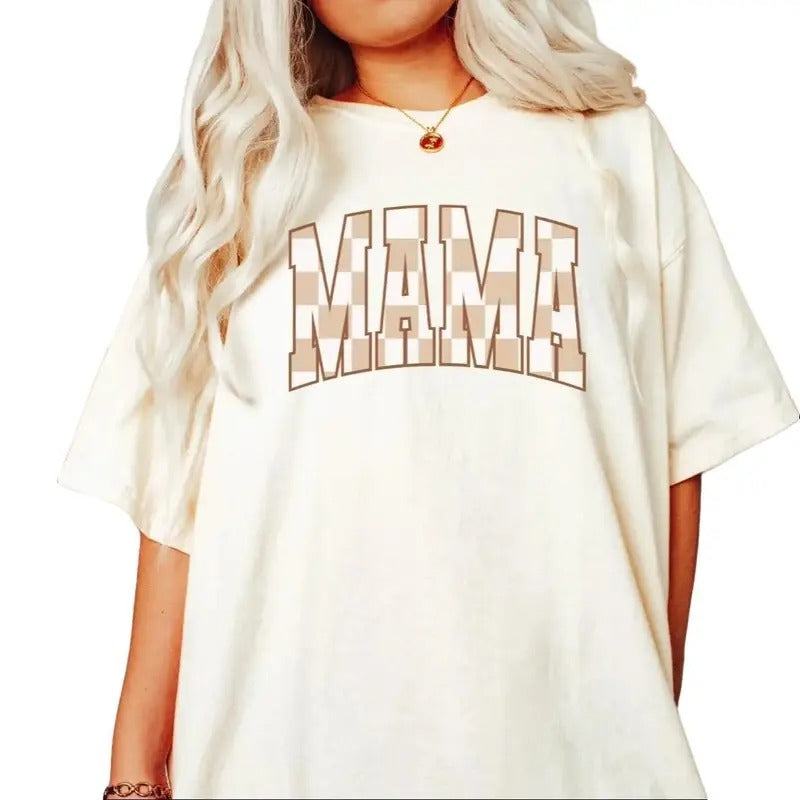 Checkered Mama T-Shirt, Boho Mama T-Shirt, Cute Mom T-Shirt, Varsity Letter Mama Shirt, Mothers Day Gift, New Mom Gift,...