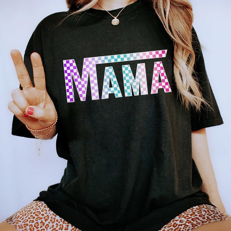 Checkered Mama Vintage Checkered Lover Checkered Mom Unhinged Shirts Colored Checkered Shirt Mom Mama Tops Womenswear Cotton Fabric Relaxed Fit Chic T-Shirts, Hoodie, Sweatshirt