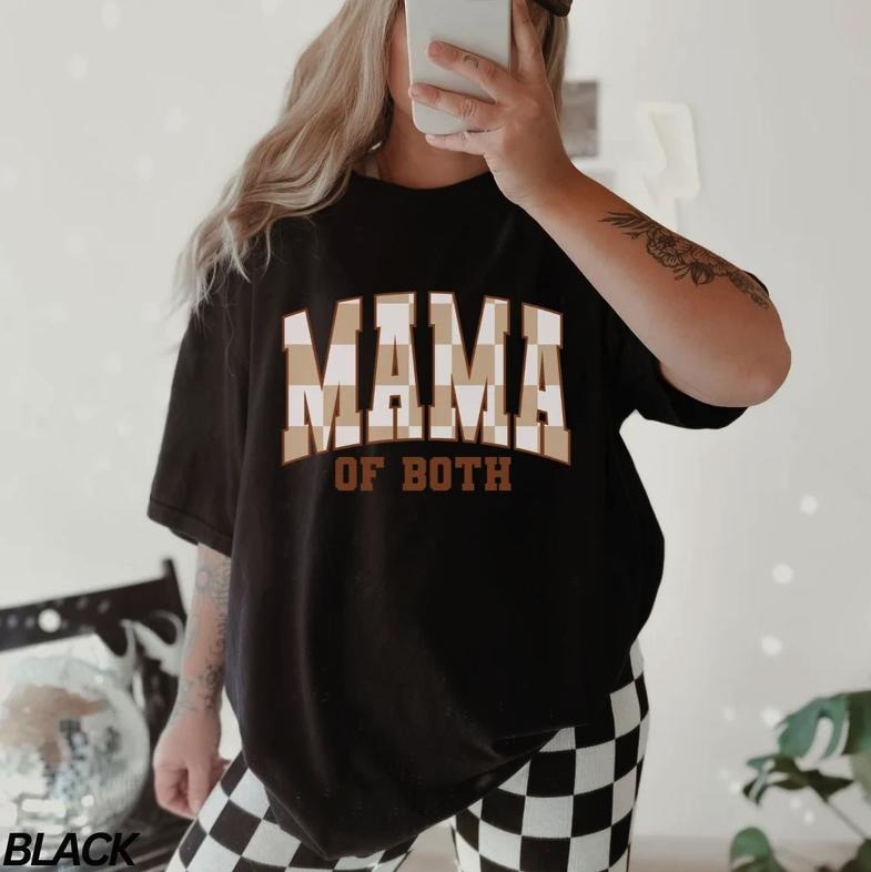 Checkered Mama of Both T-Shirt, Boho Mama Shirt, Cute Mom Tee, Varsity Letter Mama Shirt, Mothers Day Gift, New Mom Gift,...