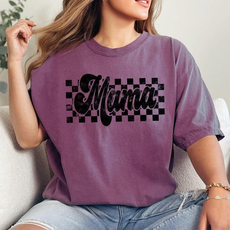 Checkered Mama, Vintage, Retro, Comfort Colors Tshirt, Women's Crew Neck, Crewneck Hoodie, Sweatshirt | HypeCrazeTee.com