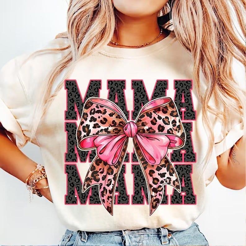 Cheetah Bow Mama tshirt, Preppy sweatshirt, Trendy Mama Coquette Bow T-Shirt Hoodie | HypeCrazeTee.com
