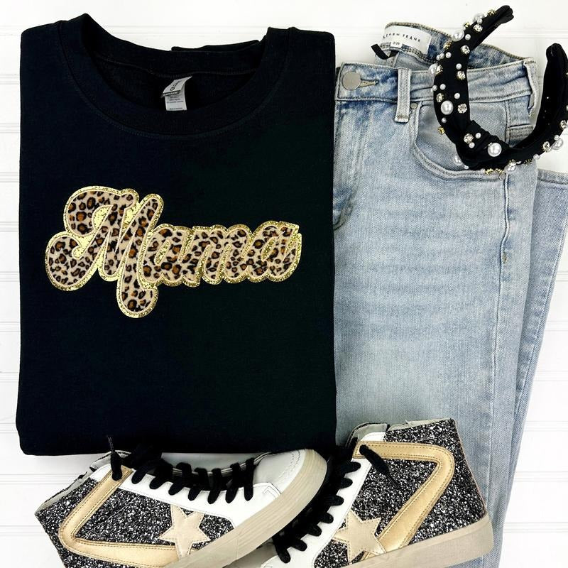 Cheetah Mama Chenille Patch Sweatshirt T-Shirts, Hoodie | HypeCrazeTee.com