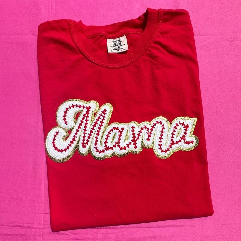 Chenille Baseball Mama Patch Comfort Colors T-Shirt Hoodie, Sweatshirt | HypeCrazeTee.com