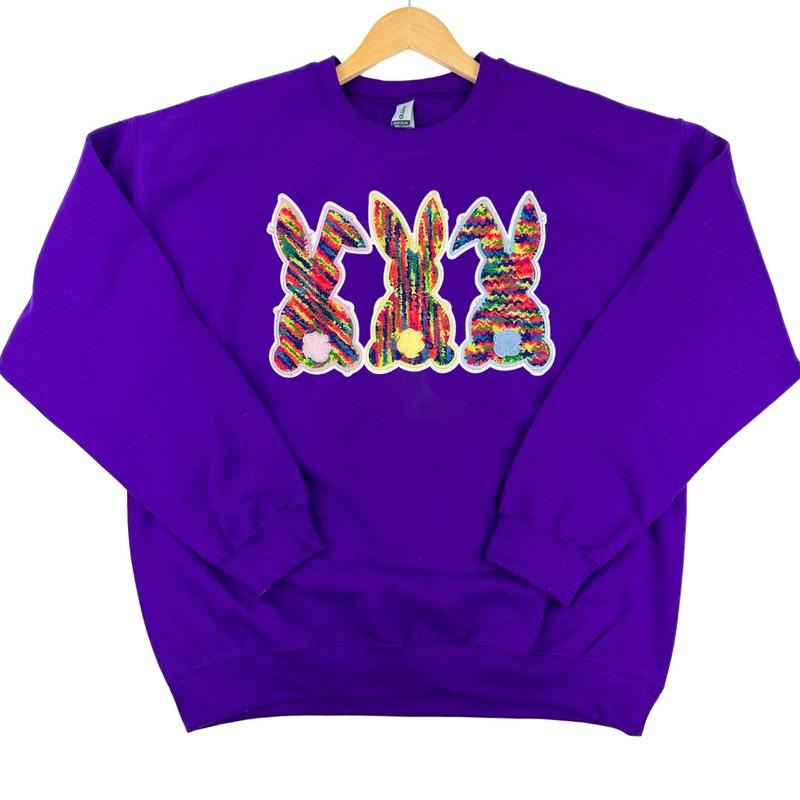 Chenille Bunnies Patch Sweatshirt  on PURPLE T-Shirts, Hoodie | HypeCrazeTee.com