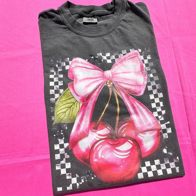 Cherries & Bows Comfort Colors T-Shirt Hoodie, Sweatshirt | HypeCrazeTee.com