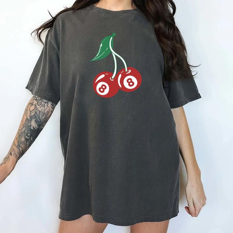 Cherry 8 Ball Shirt Vintage Retro Billiard Lovers Shirt Y2k Cherry 90s Printed Cherry Cherry Billiard Comfy Tops Comfort Cotton Chic Womenswear T-Shirts, Hoodie, Sweatshirt