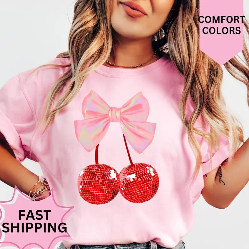 Cherry Disco Valentines day Shirt~ Unisex Apparel Relaxed Fit Printed In The USA Clothing Womenswear Casual Comfort...