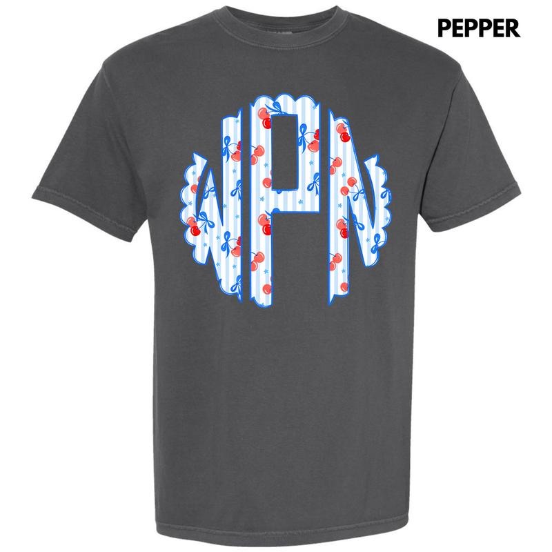 Cherry Stripe Monogram Comfort Colors T-Shirt 'NLB' Hoodie, Sweatshirt | HypeCrazeTee.com
