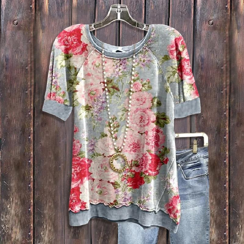 Cherrybetty Vintage Floral Print Short Sleeve Top Fashion Fit Womenswear Bottoms Chic women's summer outfits going tops...