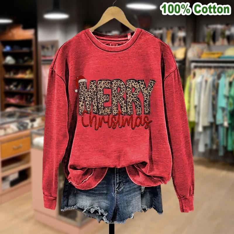 Cherrybetty Women's Cotton Leopard Print Merry Christmas Sweatshirt Festive Design Comfortable Stylish Top Elegance...