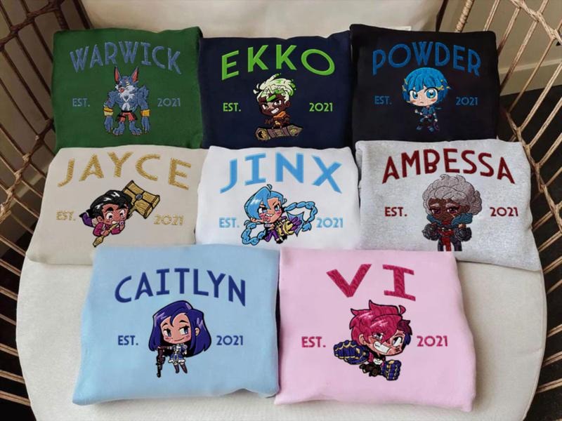 Chibi Arcane Characters Embroidered Sweatshirt, Embroidery Anime Tshirt&Hoodie, Anime Shirt, Unisex Gift | HypeCrazeTee.com