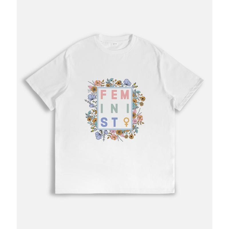 Chic T - Shirt with Feminist Statement and Floral Accent: "Feminist" Hoodie, Sweatshirt | HypeCrazeTee.com