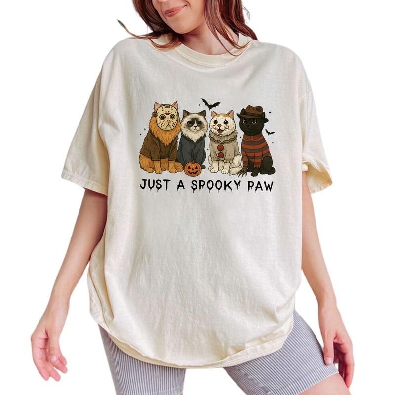 ChicCotton Just a Spooky Paw Comfort Colors Shirt, Halloween Cat T-shirt, Halloween Characters Graphic Tee, Cat Lover...