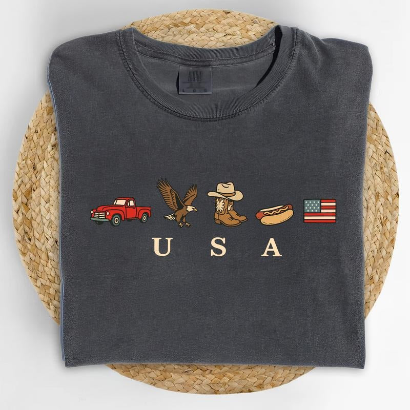 ChicCotton USA Icons Comfort Colors Shirt, American Flag T-shirt, 4th Of July Graphic Tee, Country Clothing, Western...