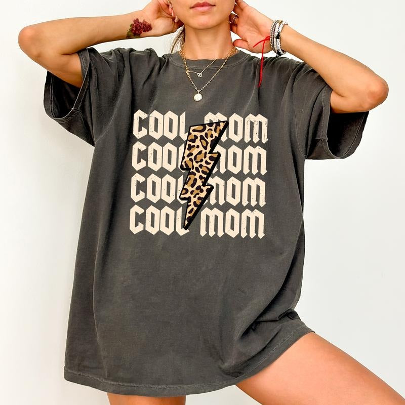 ChicCotton Vintage Cool Mom Comfort Colors Shirt, Mom Life T-shirt, Thunder Mama Graphic Tee, Retro Leopard Mama...