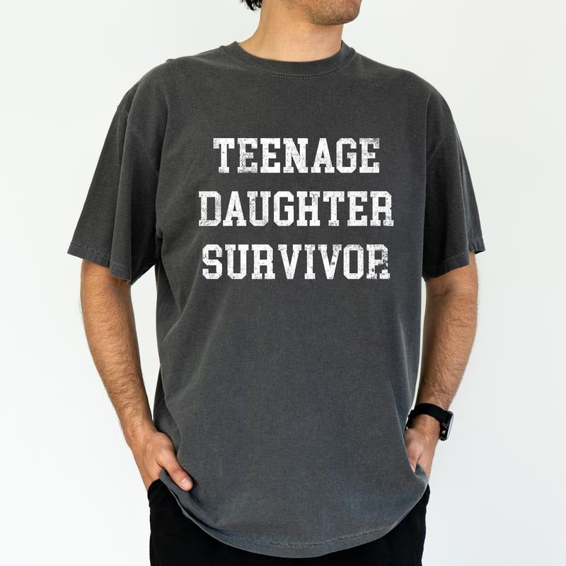 ChicCotton Vintage Teenage Daughter Survivor Comfort Colors Graphic Tee, Retro Funny Girl Dad T-shirt For Men, Funny Dad...