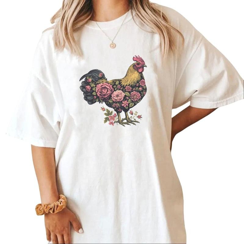 Chicken Retro Backyard Chicken Rooster T-shirt Sweatshirt, Hoodie, Floral Farmhouse Chicken Lover Gifts Unisex Cotton...