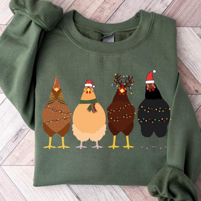Chickens Christmas Crewneck Sweatshirt, Hoodie, T-shirt | HypeCrazeTee.com