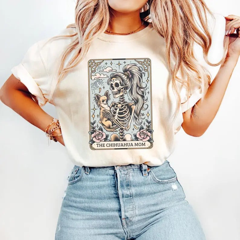 Chihuahua Shirt, Chihuahua Mom Tarot Card T-shirt, Fall Halloween Chihuahua Tee, Gift for Chihuahua Dog Mama Womenswear...